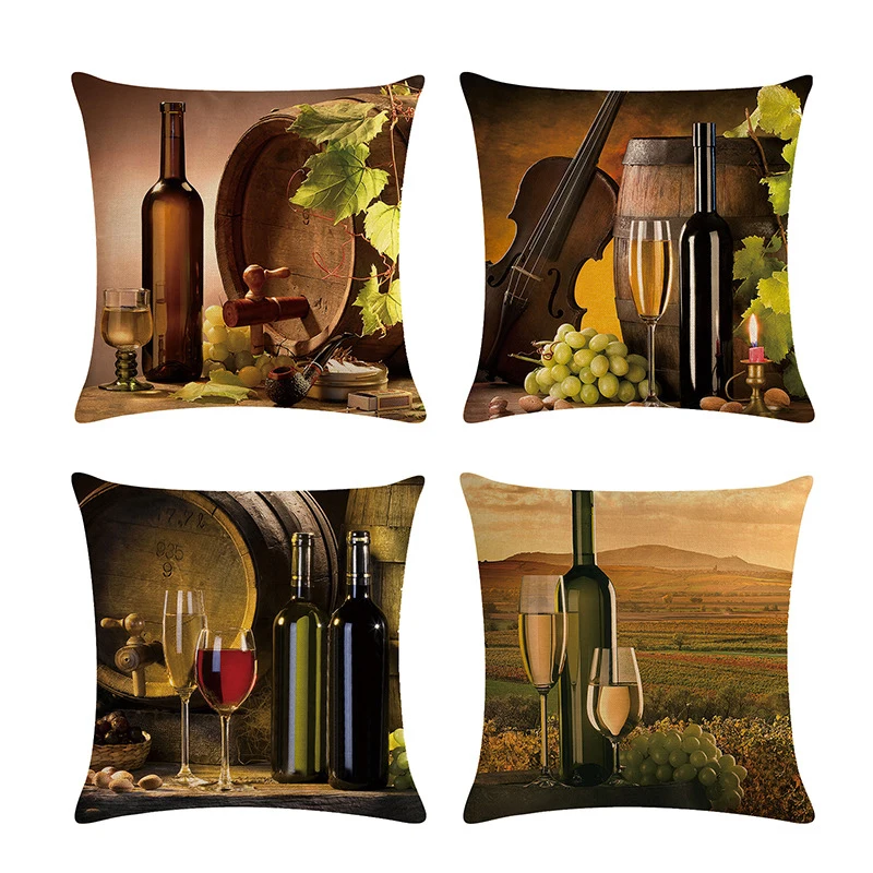 

Wine Cup Grape Wine Printing Pillowcase Decorative Cushion For Sofa DIY Printed Pillow Chair Car Cushion Home Decoration 45*45cm