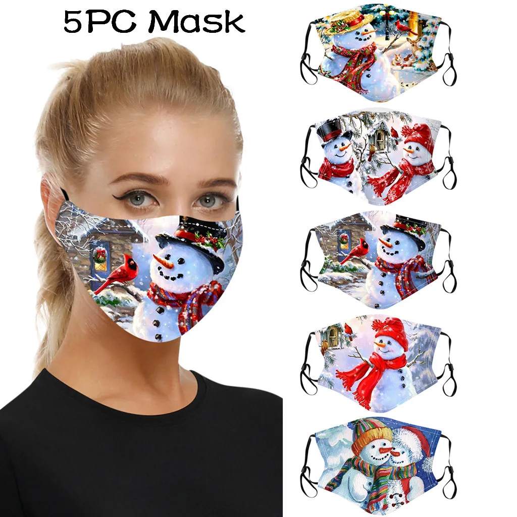 Моющиеся тканевые маски 5 штук Рождественский Санта-Клаус 3d принт аниме рот