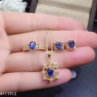 kjjeaxcmy fine jewelry natural sapphire 925 sterling silver women pendant necklace chain ring earrings set support test lovely