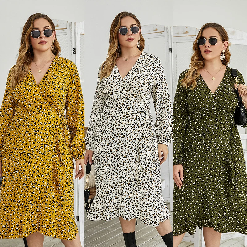 

Spring Autumn Big Size XXXXL Obese Women Clothing Irregular High Waist MIDI Dress Straight Skirt Leopard Printed Elegant Femme