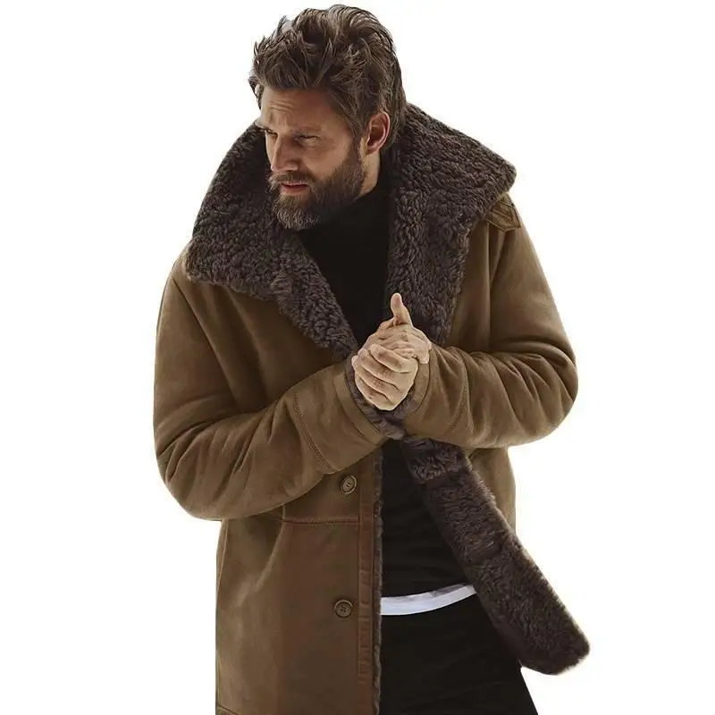 

Men Winter Fleece Thick Warm Coat Outwear Trench Leather Jacket Long Sleeve