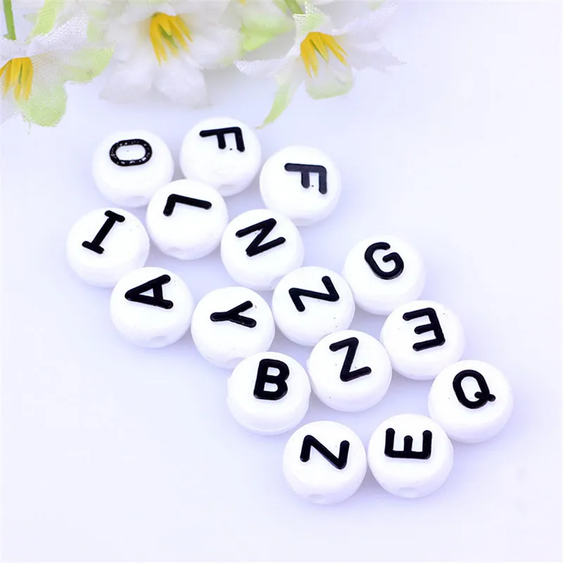 

New White with Black convex Letter Acrylic Beads 1600pcs 6*10mm Plastic Jewelry English Alphabet Bracelet Lucite Spacer Beading