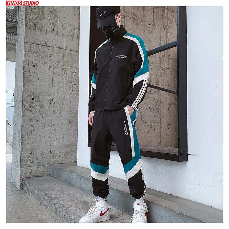 Dropshipping Men's Sets 2020 Hip Hop Loose Clothes Mens Spring Streetwear 2 Piece Suit Male Print Jactets Fitness Tracksuit | Мужская