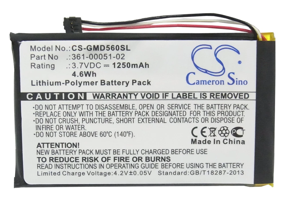 

Cameron Sino 1250mAh Battery for Garmin Dezl 560LMT, 560LT, 650LM, 361-00051-02