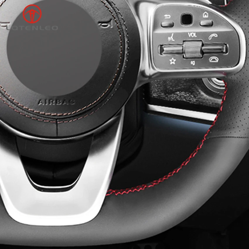 LQTENLEO черная крышка рулевого колеса из натуральной кожи для Mercedes-Benz A-Class W177 C-Class W205 E-Class W213 S-Class W222