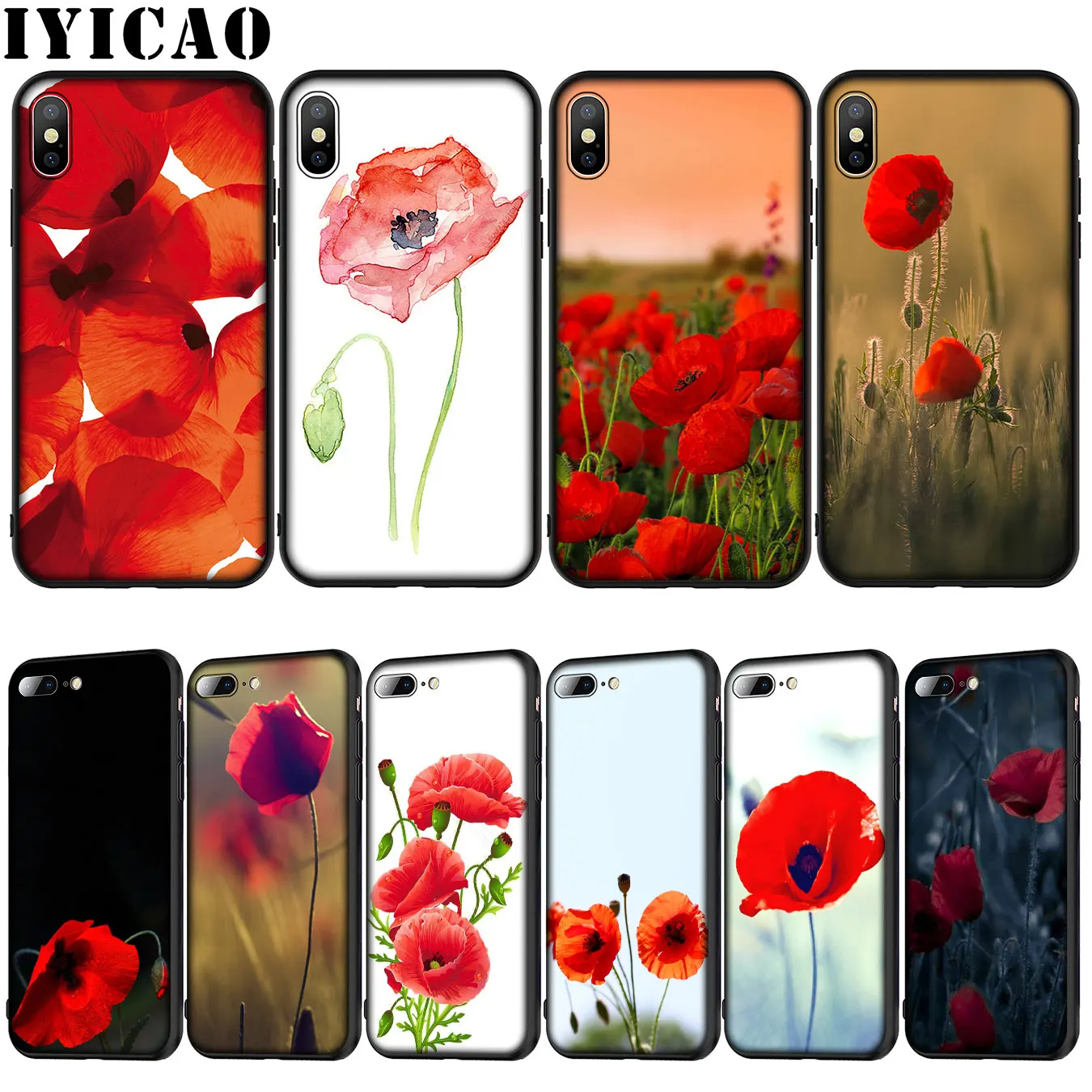IYICAO цветы мака Мягкий силиконовый чехол для iPhone 12 мини XR X XS 11 Pro Max 10 6 6S 7 8 plus 5S SE