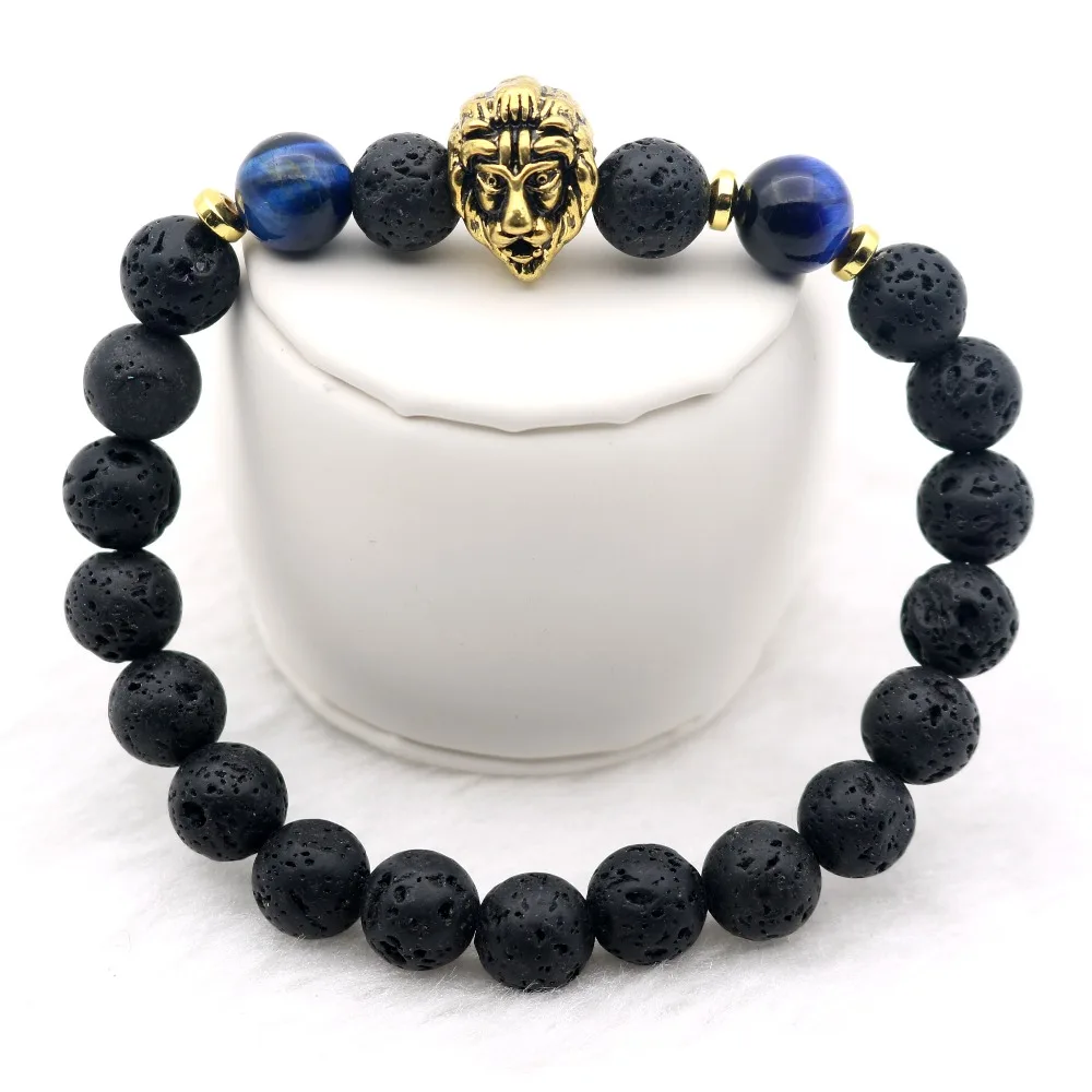 Винтажный Золотой Кобра Змеиный браслет из лавового камня браслеты с бусинами и