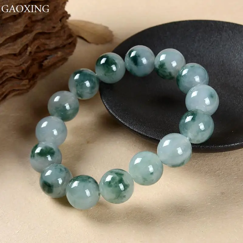 

Burma Jade A Goods High-End Bracelet Ice Waxy Kind Of Floating Flower Round Beads Men's And Women's Fashion Bracelets
