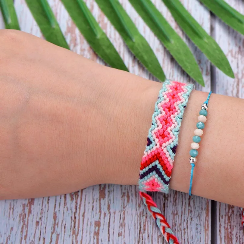 IYOE винтажный этнический Хлопок Веревка Браслеты для женщин Boho акриловые бусины в