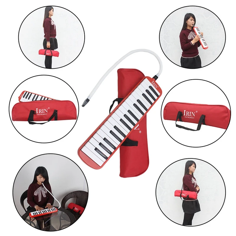 

IRIN 1 Set 32 Key Piano Style Melodica with Box Organ Accordion Mouth Piece Blow Key Board (Red)