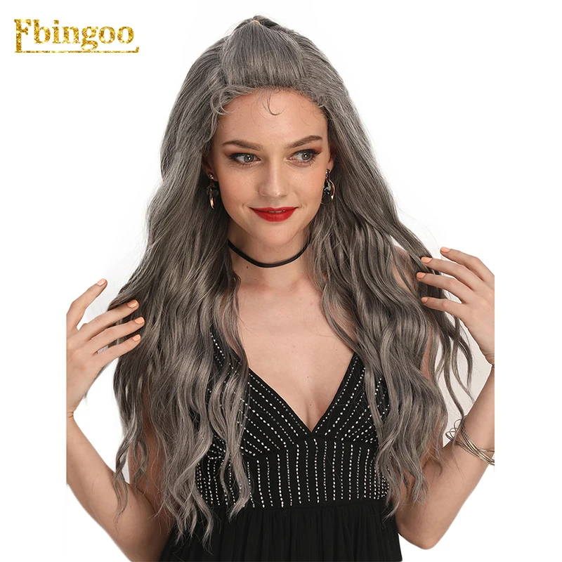 Grey Ebingoo U Часть 4# черный серый синтетический парик на кружеве с детскими волосами Длинные волны воды Futura парик для женщин 26 дюймов - Цвет: Grey