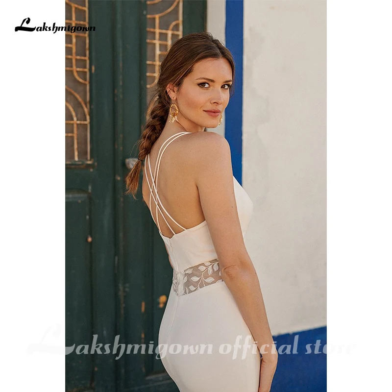 

Spaghetti Straps Boho Backless Beach A-Line Wedding Dresses V-Neck Bridal Gowns With Lace Sweep/Brush Train robe de soiree