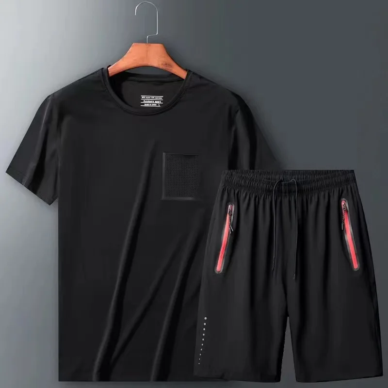 

Men's sportswear summer leisure running fitness quick-drying ice silk short-sleeved shorts men's sportswear two-piece suit
