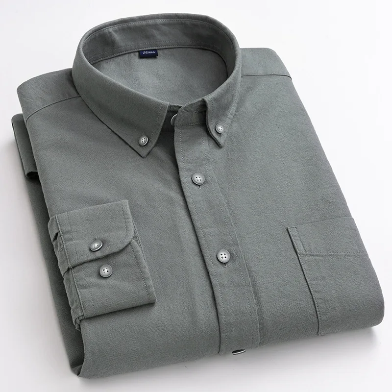 100% Cotton Oxford Shirts Mens Pocket Smart Casual Long sleeve Blue Dress Shirt for Men Button Slim Fit Camisa Social Male Shirt