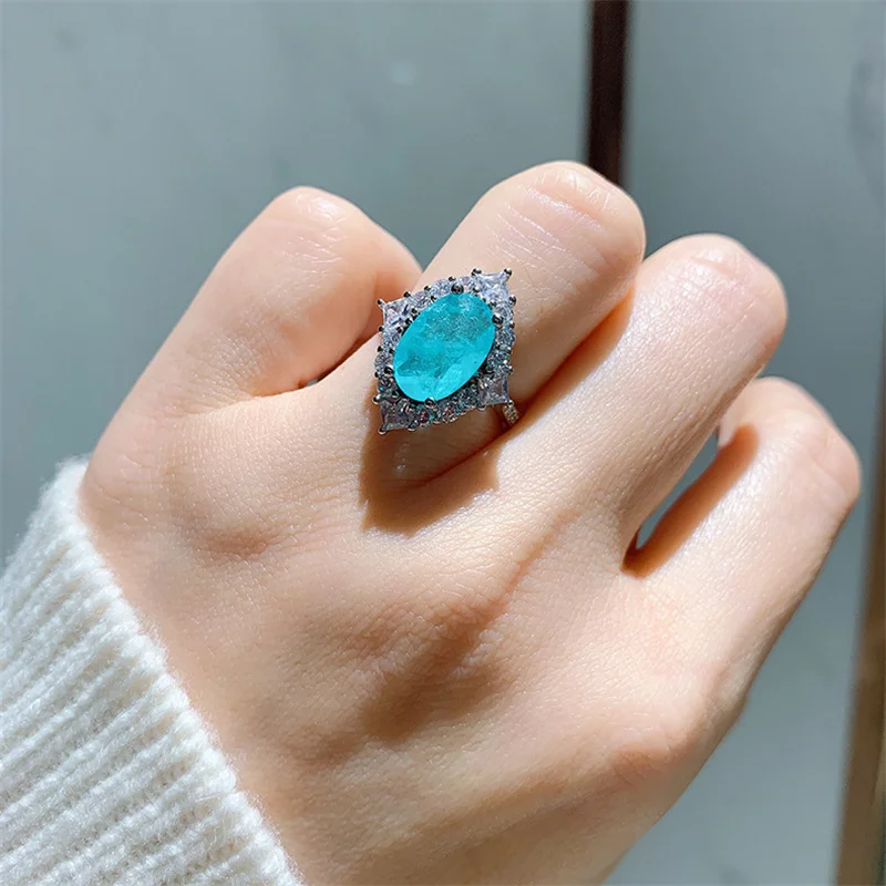 Роскошное кольцо QTT Женское с турмалином в виде яйца Изумрудным камнем