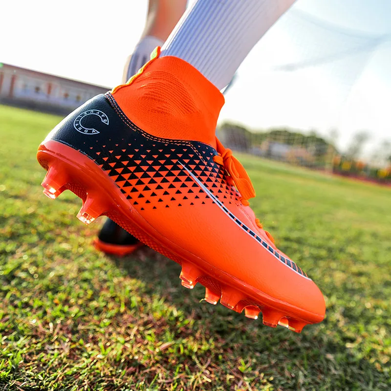 Fashion Cleats Orange Mens Soccer Shoes Trainers Sock Breathable Sneakers Outdoor Football Boots Spikes Shoes Men botas futbol