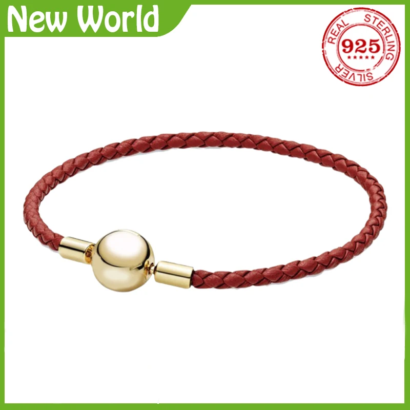 

925 Sterling Silver Classic snake Chain Original Charms Pando Bracelet for women Leather braided bracelet DIY fashion jewelry