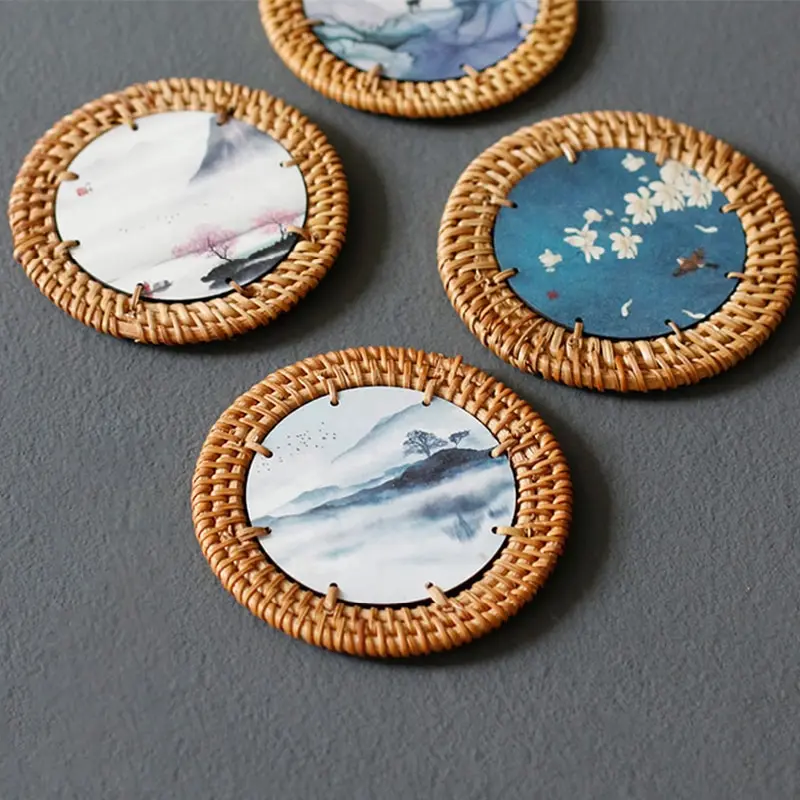 Handmade Weave Non-slip Placemat Round Insulation pads Table Mats Pads Home Decor 6pcs/lot Creative Coasters Set Cup Cushion | Дом и сад