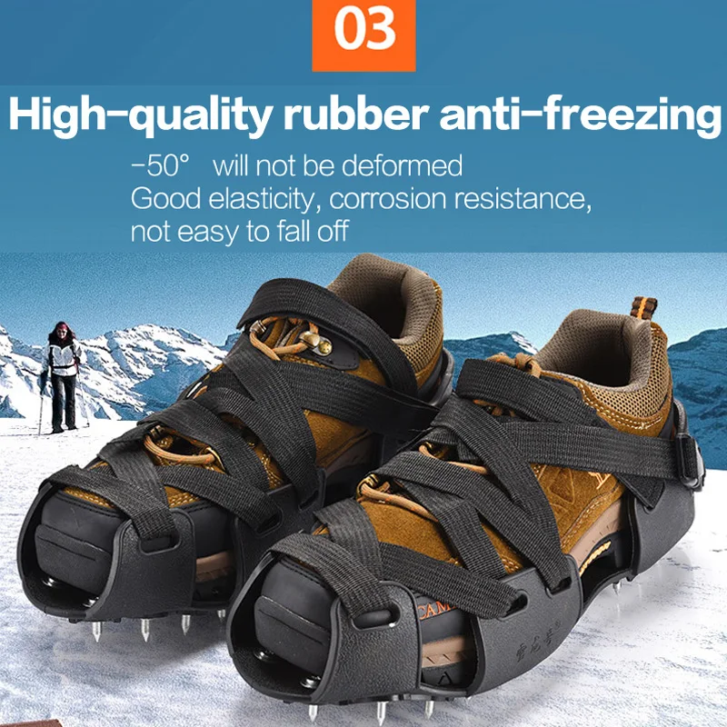 Black 32 Teeth Nail Ice Gripper Spike Shoes Anti-Slip Anti-Skid Non-slip Shoe Covers Snow Crampons Cleats Grips Climbing Boots