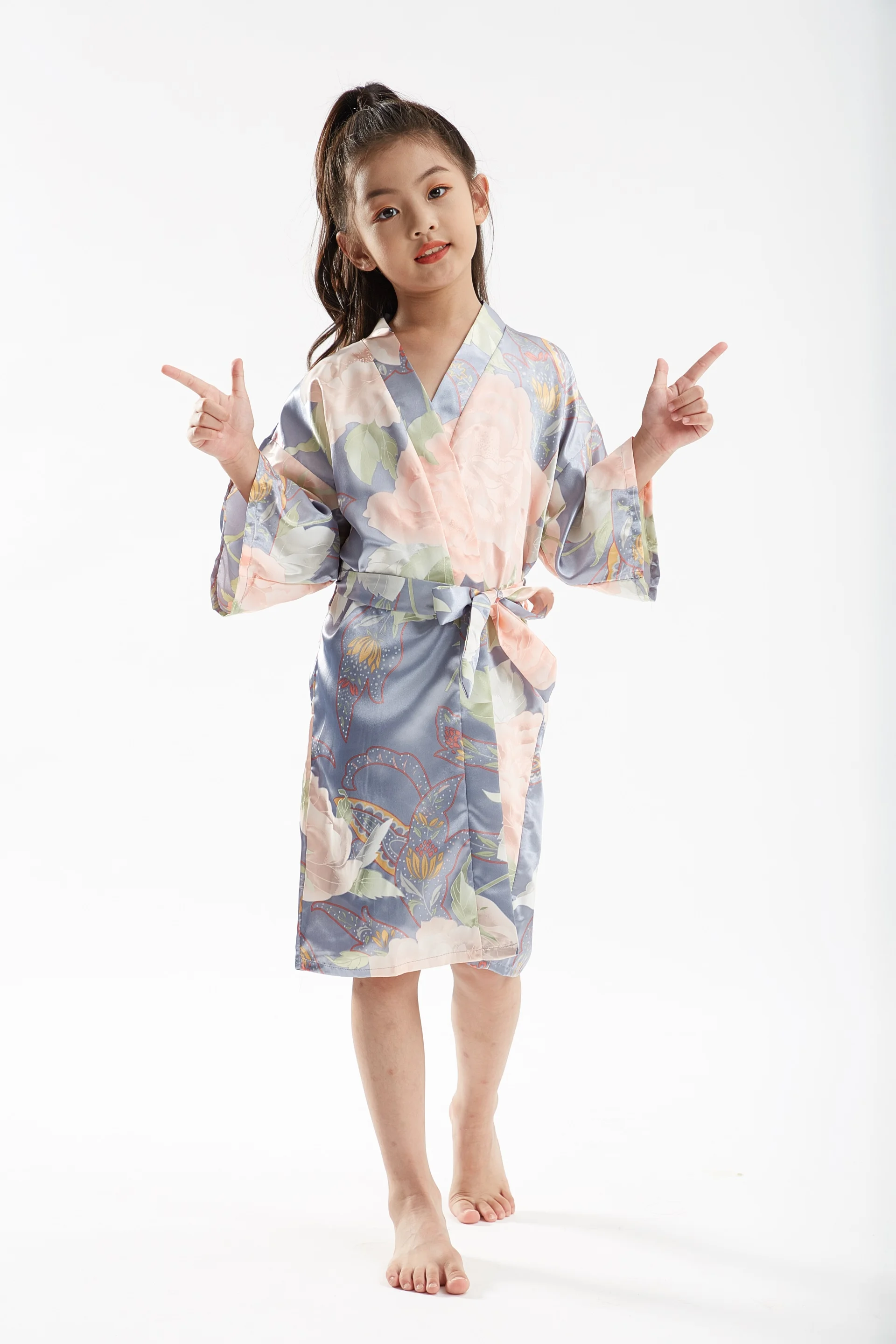 Ночная рубашка кимоно из искусственного шелка с цветочным принтом|Халаты| |