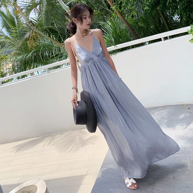 Летнее женское платье макси в стиле бохо винтажное длинное с v образным вырезом