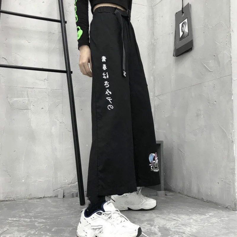 Японские брюки карго с широкими штанинами мультяшным принтом|Брюки| |