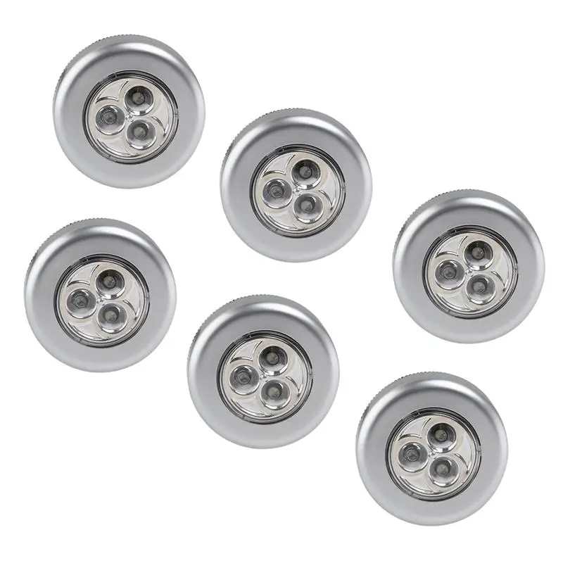 

TINKSKY 6pcs Battery Powered Click 3-LED Push Light Lamp (White Light)