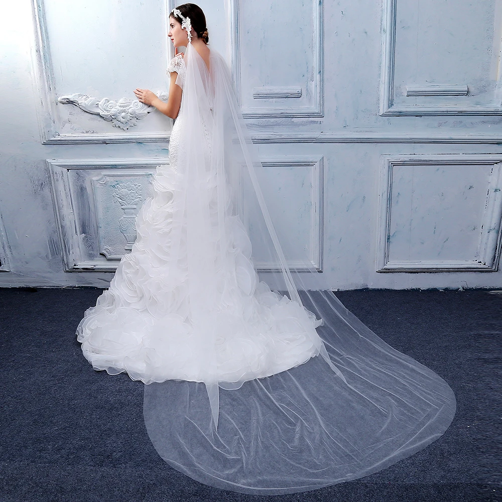 Новая Элегантная Женская Соборная Фата мягкий кружевной тюль hanmade peals с