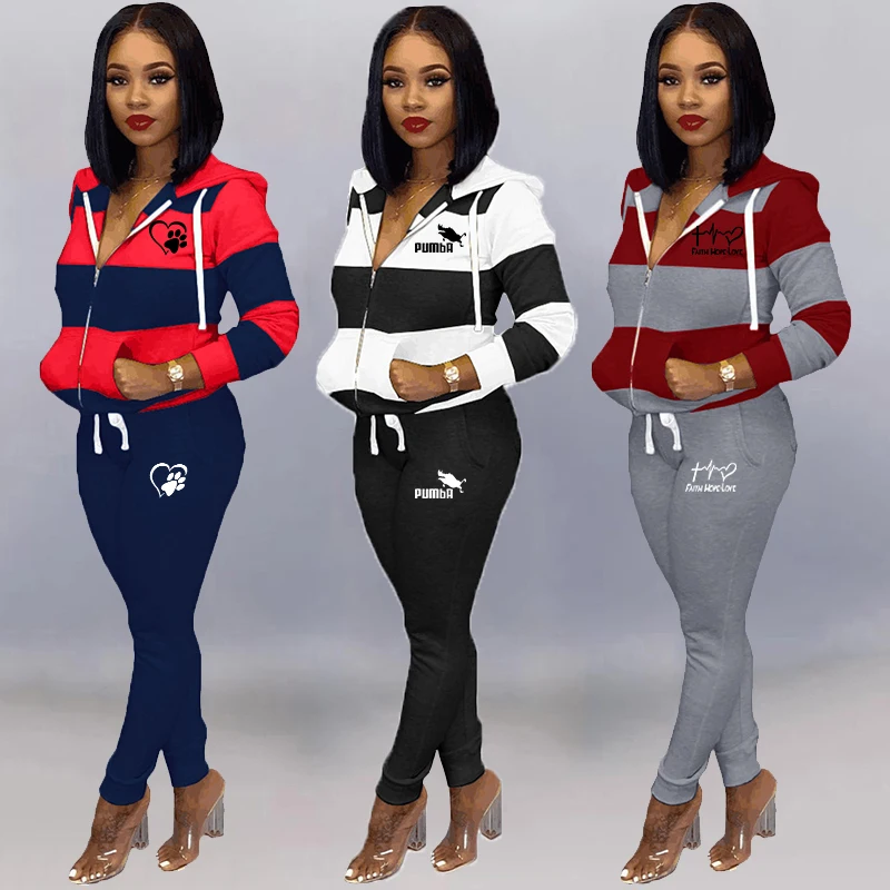 

Winter Zipper Tracksuit Women 2 Piece Set Print Sweatshirt+Pants Sportwear Women's Sports Suit Female Hooded Set Hoodies Suit