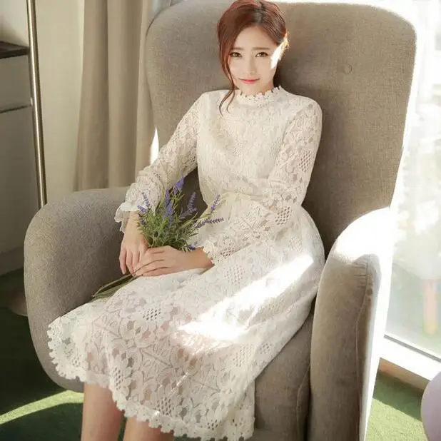 Весна лето 2020 полная кружевная Закрытая Талия платья белое платье девушки из