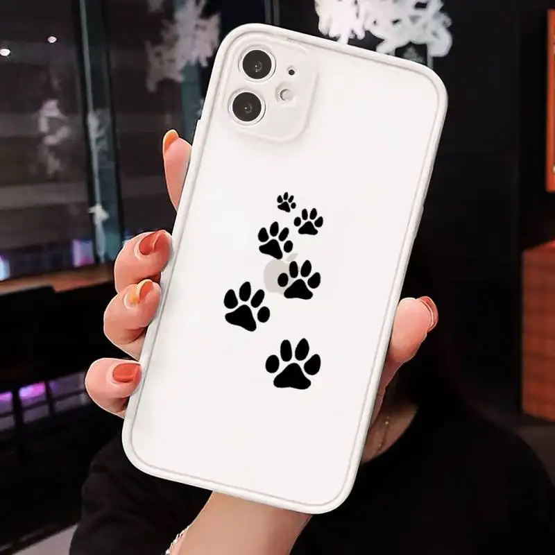 

Cat Dog Paw Animal Phone Case Matte Transparent for iPhone 7 8 11 12 s mini pro X XS XR MAX Plus cover funda