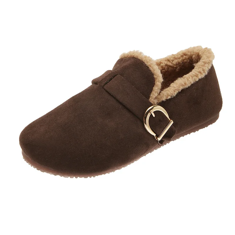 

Winter Women's Cotton Shoes Warm Plush Ladies Flats Shoes Soft Soled Slip on Loafers Woman Shallow Moccasins Female Footwear