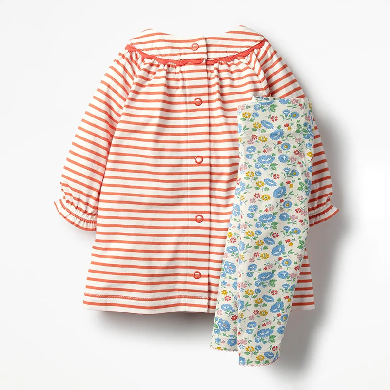 Little maven children's sets new autumn girls Cotton brand long sleeve striped rabbit applique t shirt+flower print pants
