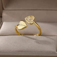 vintage double heart open rings for women stainless steel ring zircon wedding rings aesthetic jewelry valentines day gift