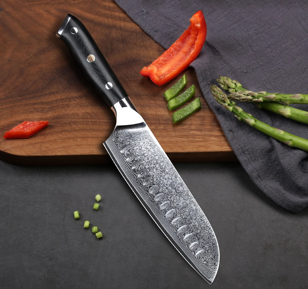 TURWHO 7 дюймовые кухонные ножи Santoku 67 слоев дамасская сталь нож шеф повара для мяса