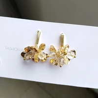 korean temperament earrings metal simple flowers shiny bright glass beads small drop earrings women jewelry new