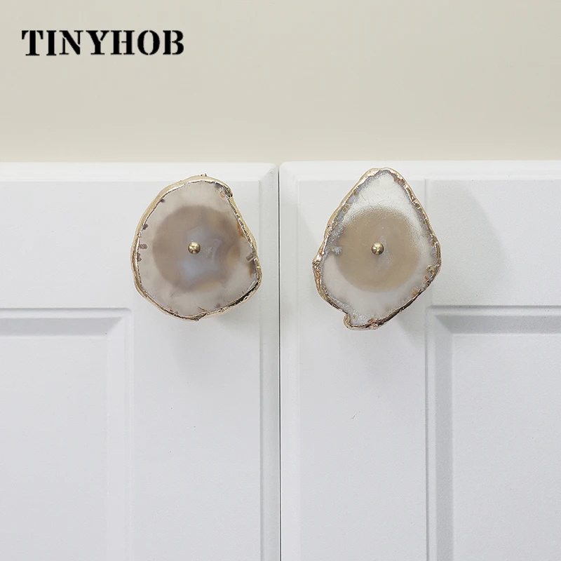 Нерегулярная ручка из агата в скандинавском стиле латунный выдвижной ящик