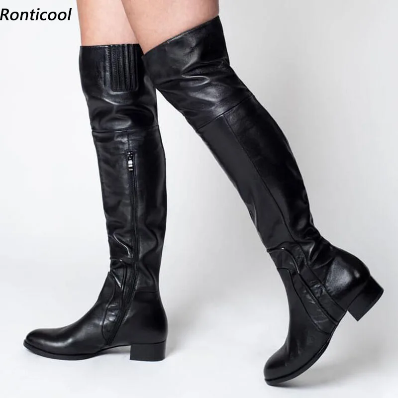 Ronticool Neww Женские зимние сапоги выше колена с боковой молнией и квадратным низким