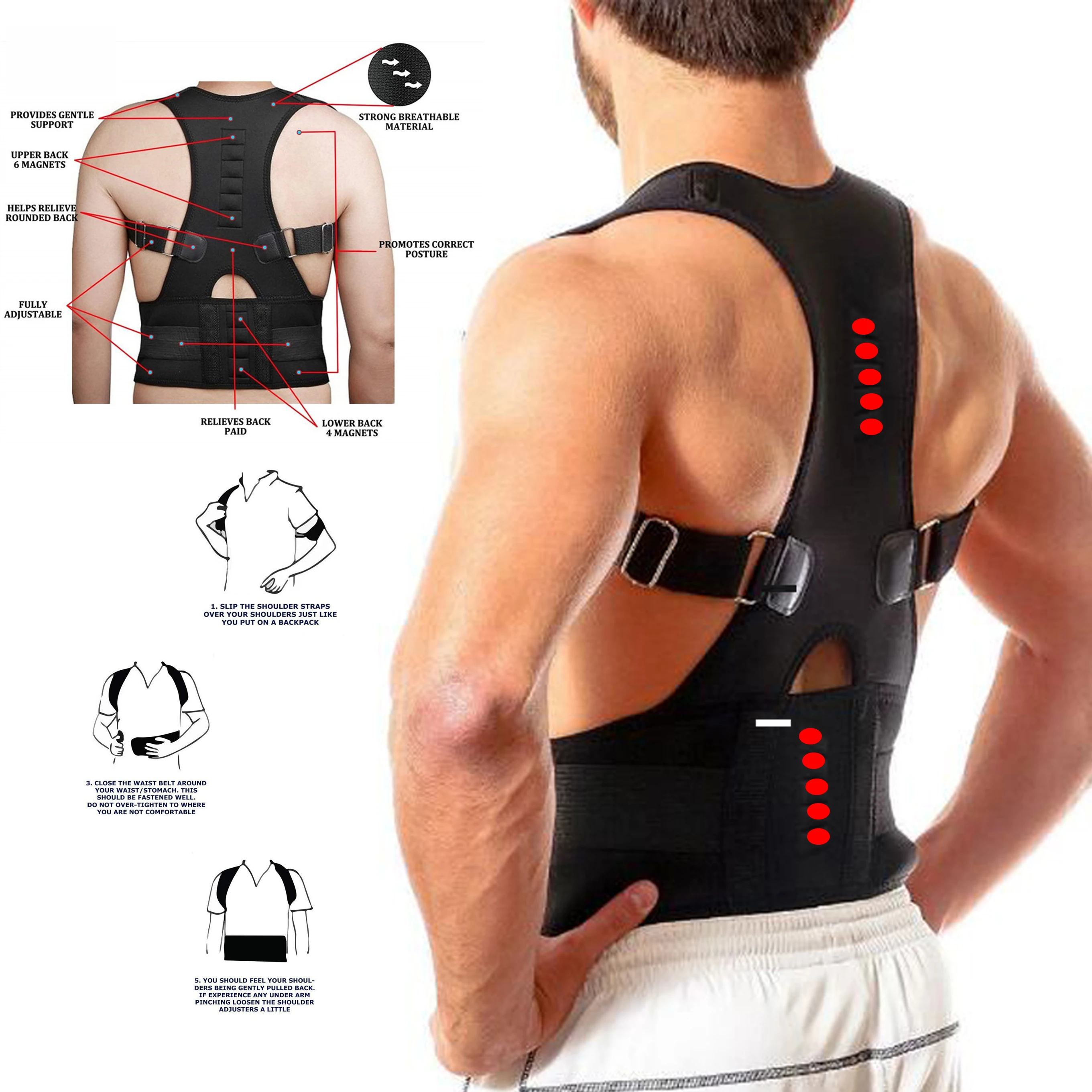 

Magnetic Therapy Adult SCOLIOSIS POSTURE CORRECTOR LUMBAR Spine SUPPORT BELT ROUND SHOULDER BACK BRACE DELUXE