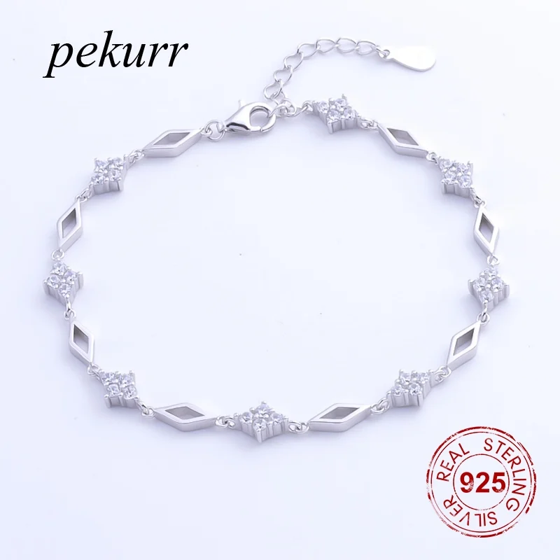 Pekurr 100% 925 пробы серебряные полые прямоугольные чередующиеся циркон цветок