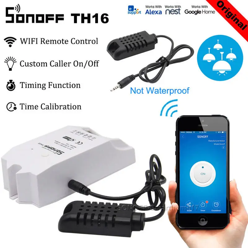 Умный Wi-Fi переключатель Sonoff TH16 базовый контроль температуры и влажности