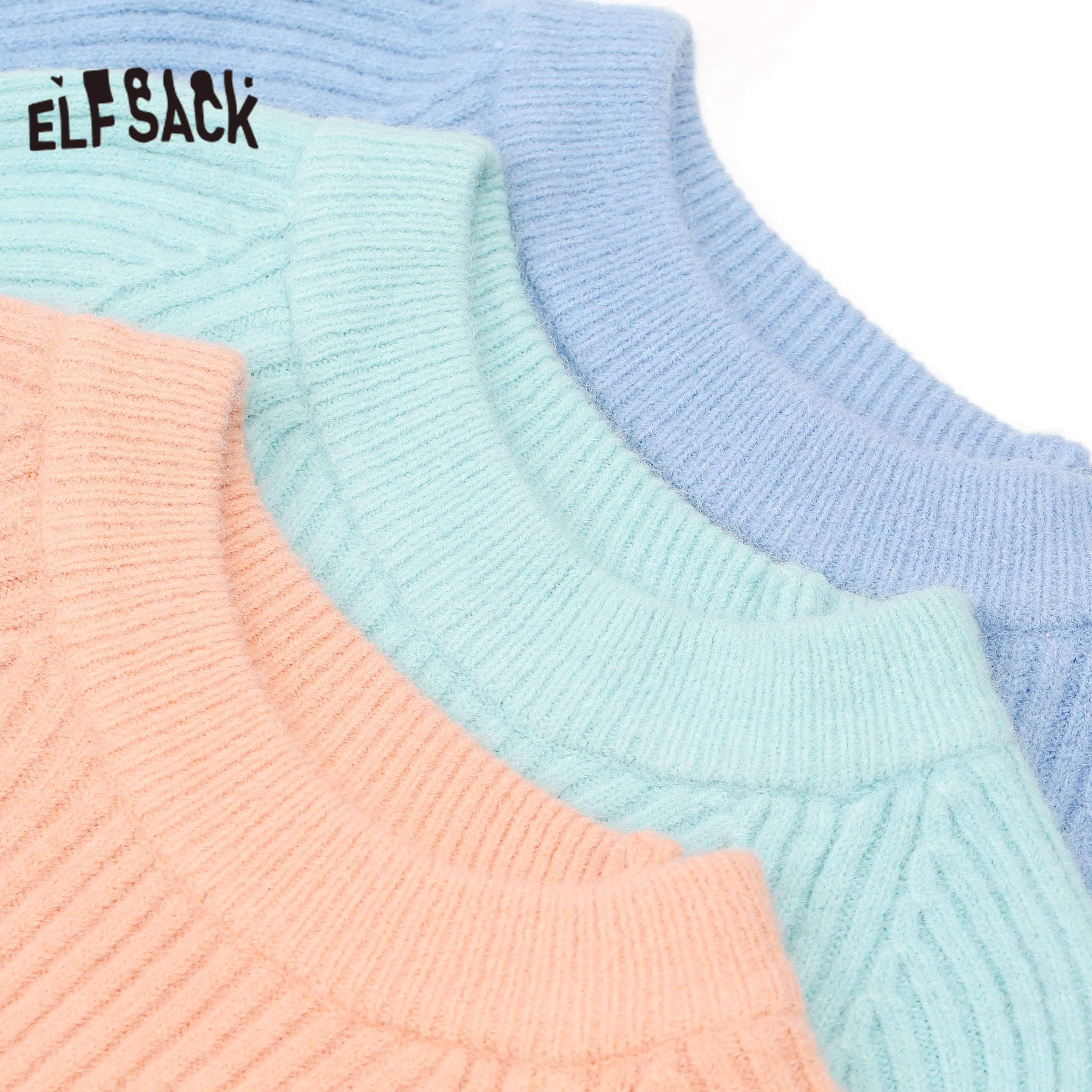 ELFSACK Multicolor Solid Minimalist Knit Casual Pullover Sweater Women 2020 Winter Pure Korean Long Sleeve Soft Ladies Basic Top | Женская