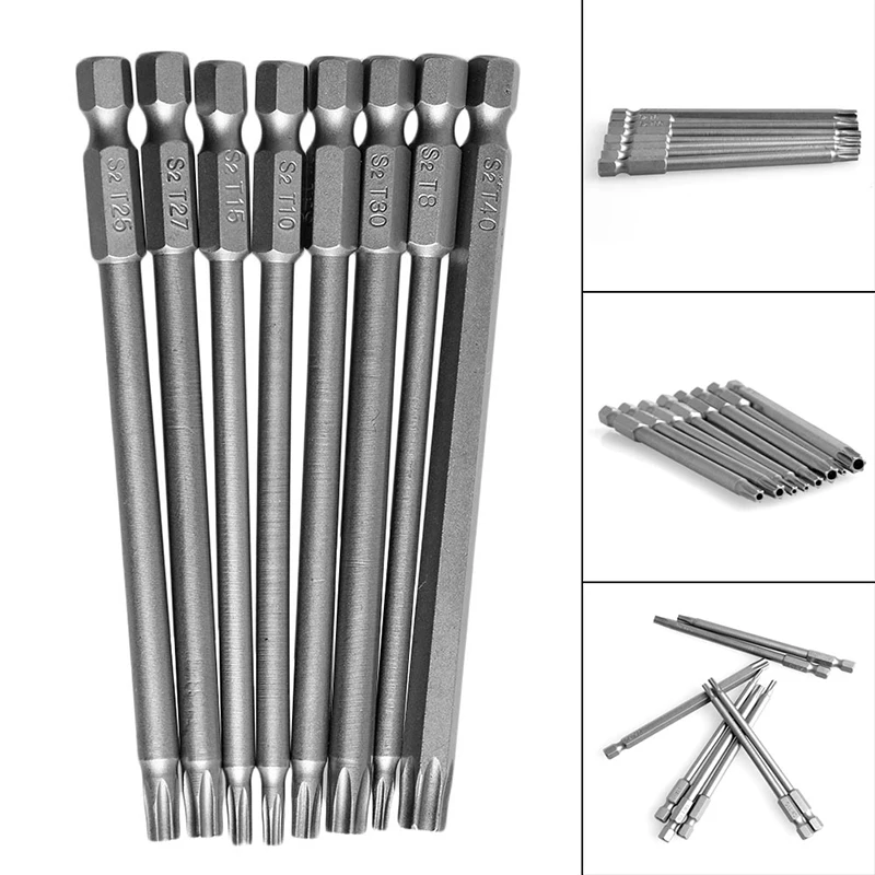 

8Pcs/Set T8-T40 100mm Magnetic Torx Screwdriver Bits 1/4\" Hex Shank