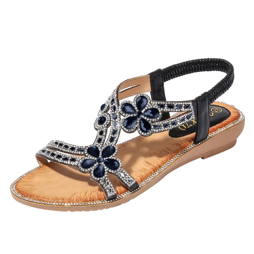 

Bohemia Summer Women Ladies Bling Flower Crystal Flat Sandals Beach Casual Shoes Sexy High Quality Outside Ladies Shoes