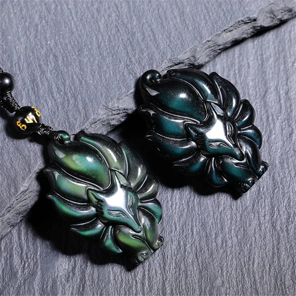 

Genuine Natural Rainbow Obsidian Pendant Fox Shape 44x30x13mm Lucky Gold Hair Beads Necklace Pendant AAAAA Jewelry Wholesales