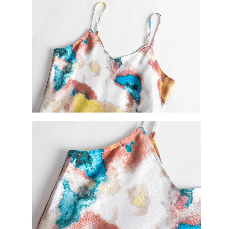 

V-Neck Tie Dye Print Fashion Sexy Backless Women Midi Dresses Summer Sleeveless Club Party Holiday Spaghetti Strap Sundress Lady
