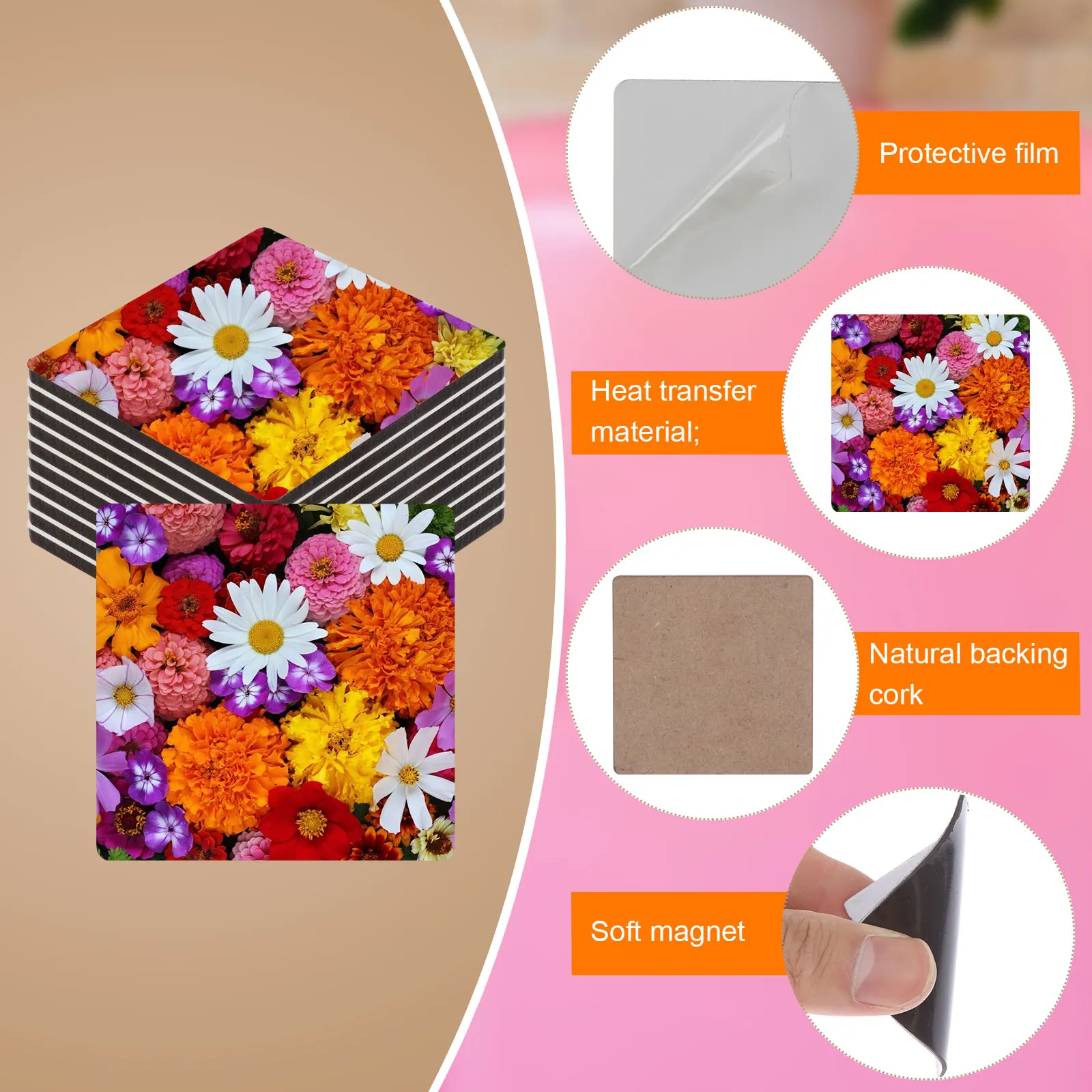 Imanes de nevera en blanco por sublimaci&oacute;n, adhesivo magn&eacute;tico para nevera, regalo creativo por sublimaci&oacute;n, 20 Uds.-2