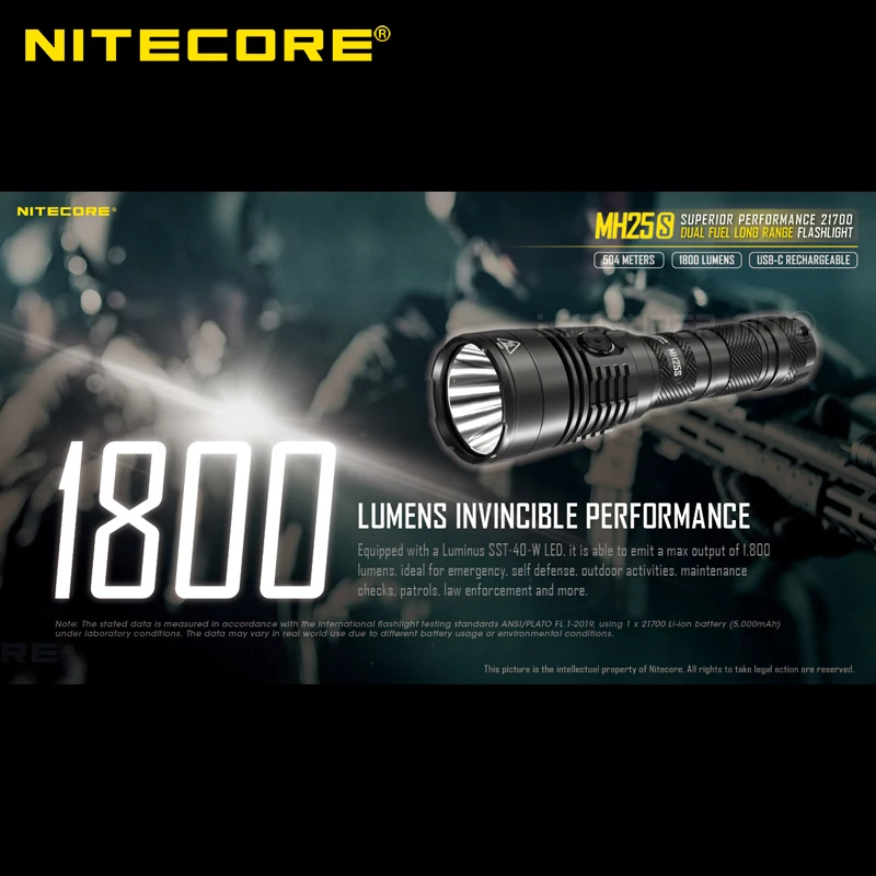 Высокая производительность Тактический NITECORE MH25S 1800 люмен USB C Перезаряжаемые