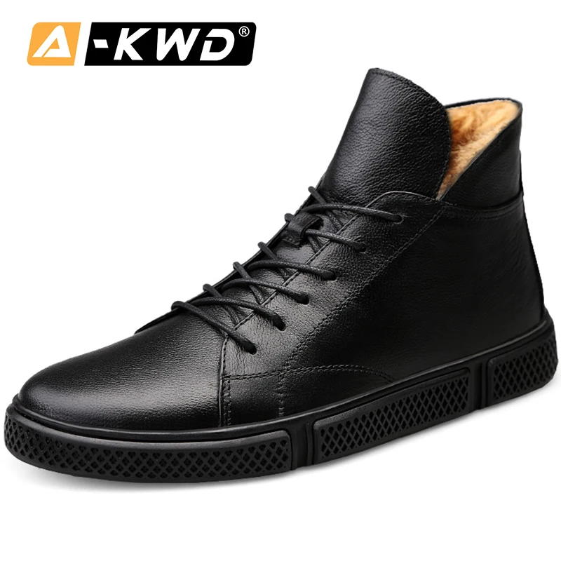 

Fashion Black Sneakers Men Genuine Leather Cowhide Chaussures Homme High Top Winter Sneakers Mens With Fur Lace-up Mans Shoes Autumn Single Men Leather Shoes Sneakers Homme Plus Size Shoes 37-46 Mens Winter Footwear