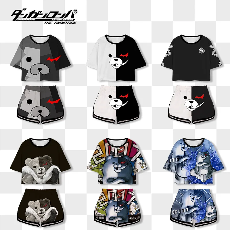 

Anime Game Danganronpa: Trigger Happy Havoc Cosplay Clothing Monokuma 3D Printed Navel Exposed Short Sleeve Shorts Set